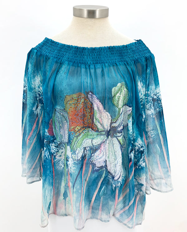 RADZOLI 19135 BLING PEASANT TOP teal