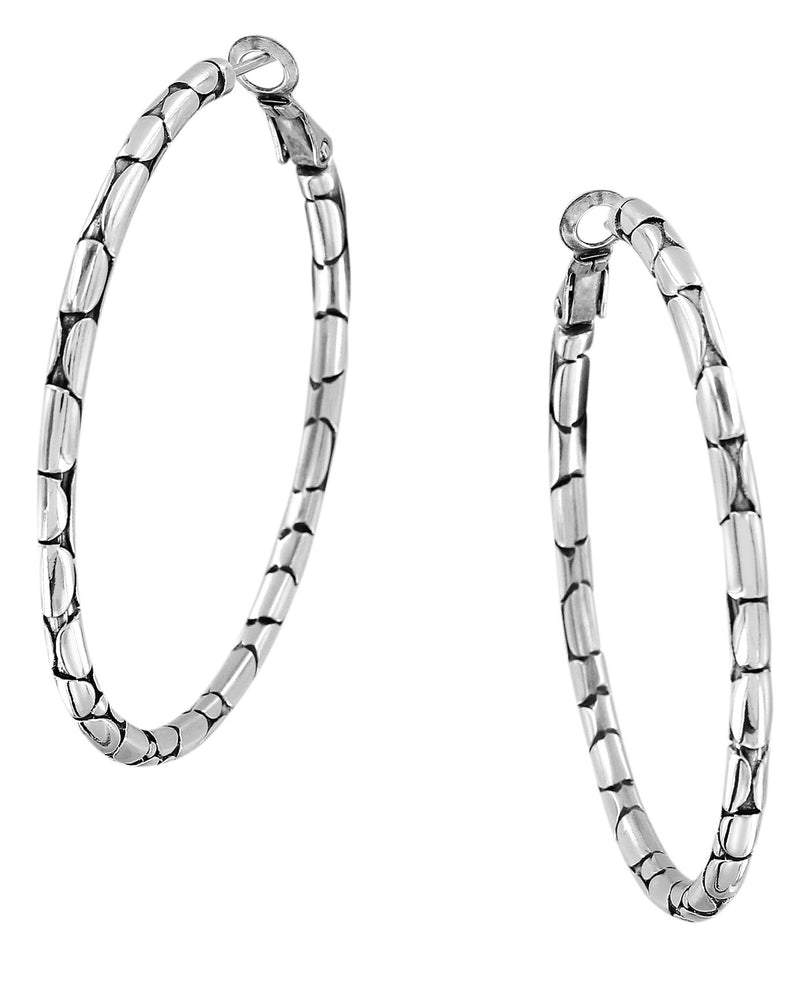 Brighton JA5410 Pebble Large Hoop Earrings silver hoop earrings with pebble pattern etched into 