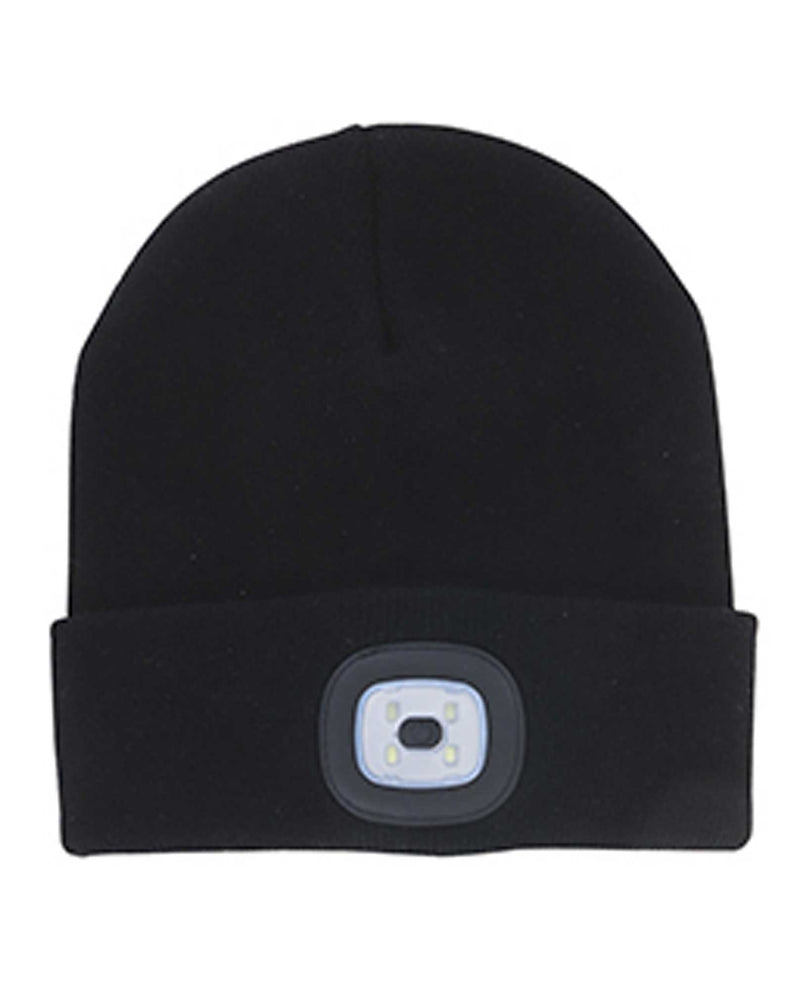 Black Rechargeable LED Beanie hat with removable LED light
