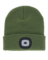 Olive green Rechargeable LED Beanie hat with removable LED light
