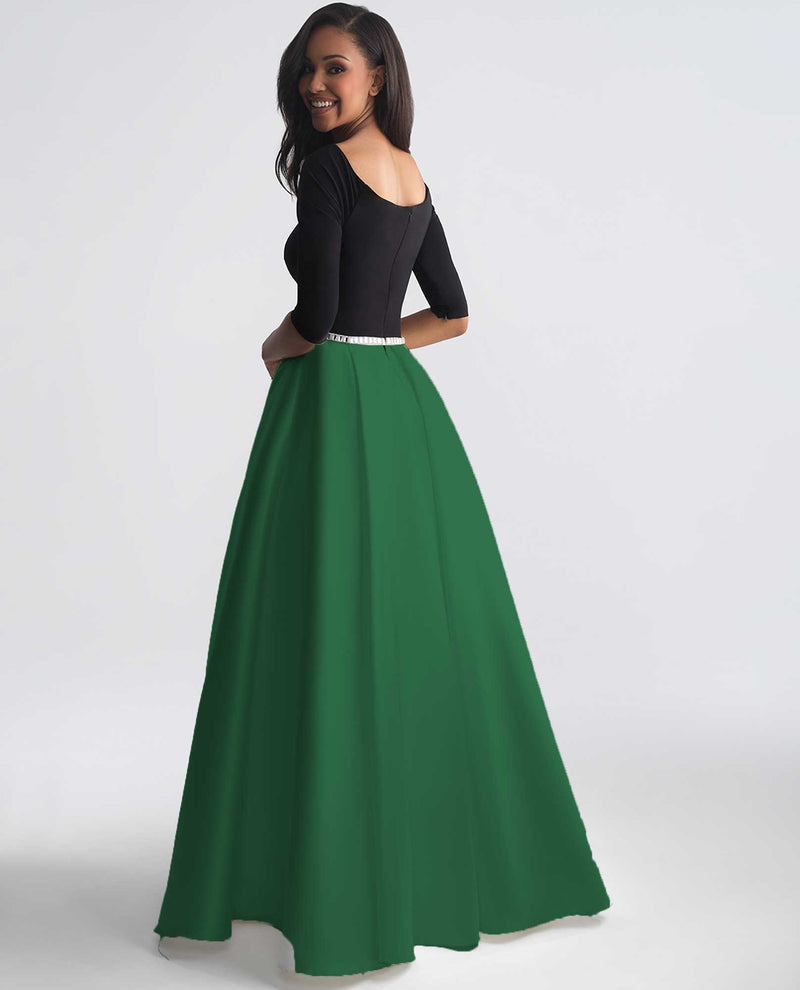 Madison James 18-806 Classic Ballgown black and emerald green ball gown with rhinestone belt