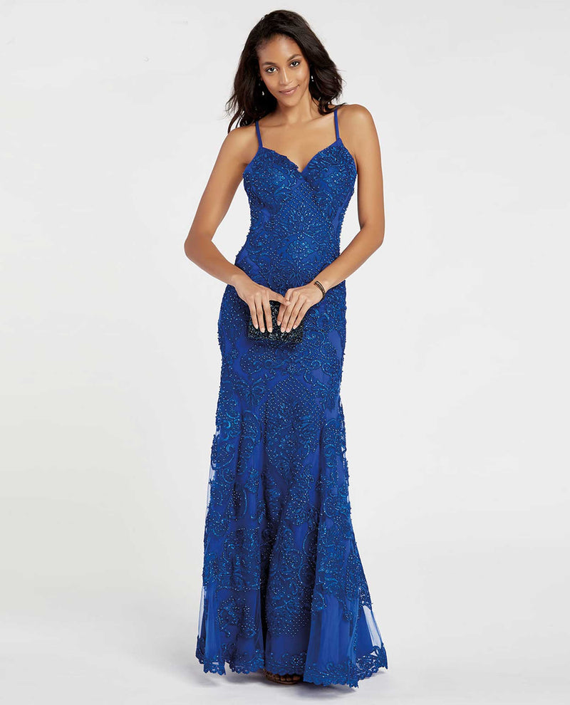 Alyce Paris 60491 Beaded Gown royal blue lace sequin evening gown with sweetheart neckline