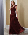 Jade Jasmine J215064 Lace Bodice V-Neck Gown Cranberry evening gown