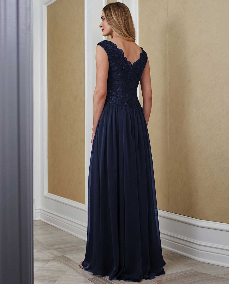 Jade Jasmine J215064 Lace Bodice V-Neck Gown Navy evening gown