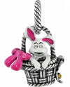 Silver Brighton JC0563 Bunny Basket Charm has a floppy eared bunny in an easter basket