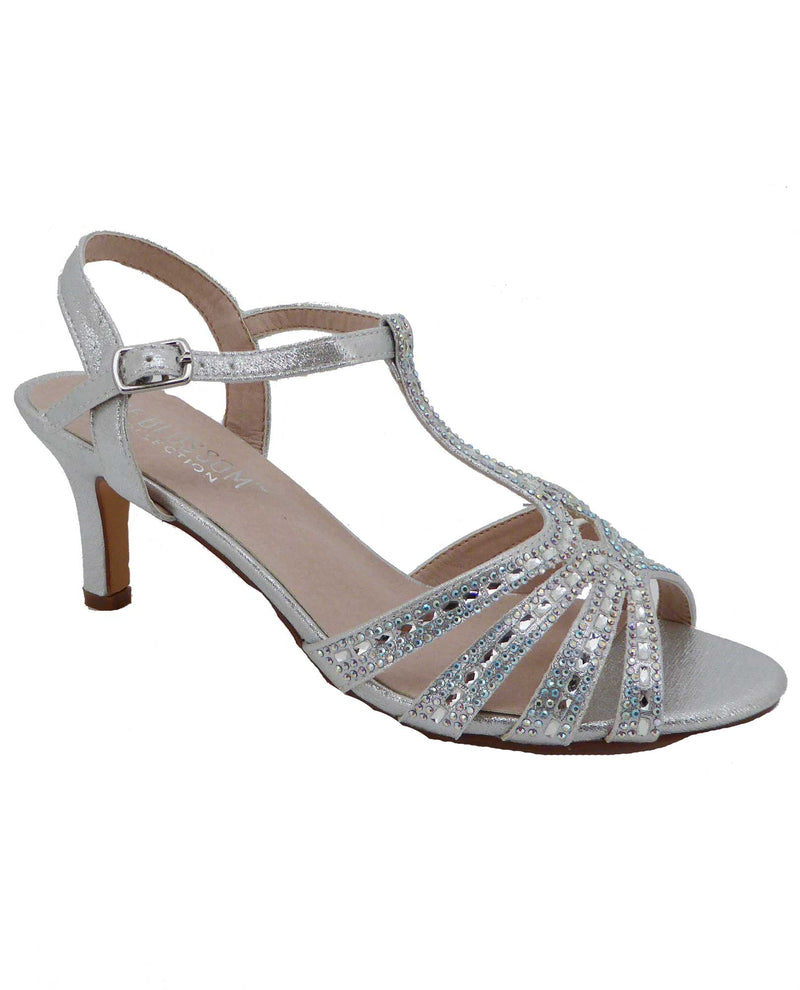 De Blossom Collection VALERIE-23 Silver Shimmer Dress Low Heels