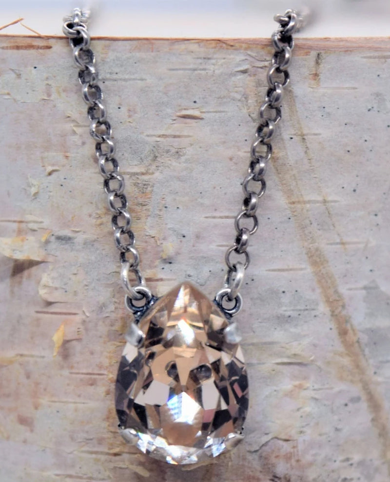 Rachel Marie Designs Penelope Teardrop Crystal Necklace  Light silk