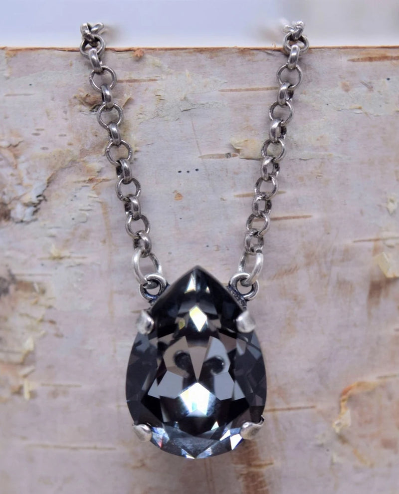 Rachel Marie Designs Penelope Teardrop Crystal Necklace  Silver Night