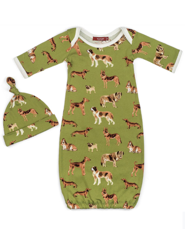 Milk Barn 71105 New Born Dog Gown & Hat Set Green