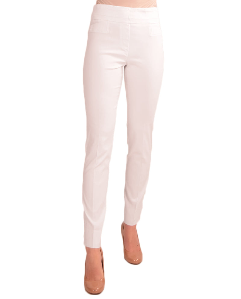 White Renuar R1721 Paris Cigarette Skinny Pull on Pants with slimming waistband for smoothing