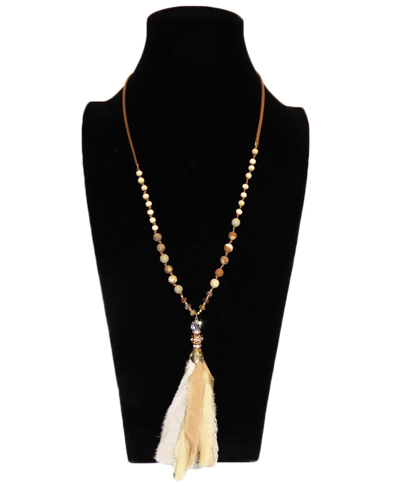 Wood & Stone Tassel Necklace
