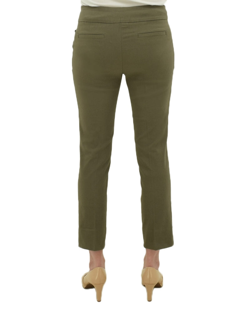 Falcon/ Khaki Renuar R1772 Pull On Ankle Pants with stretch, zip pockets, slit detail, tapered legs
