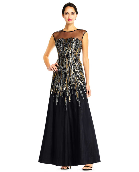 Aidan Mattox Illusion Neck Long A-Line Gown - The Clothing Cove Aidan Mattox Illusion Neck Long A-Line Gown - The Clothing Cove