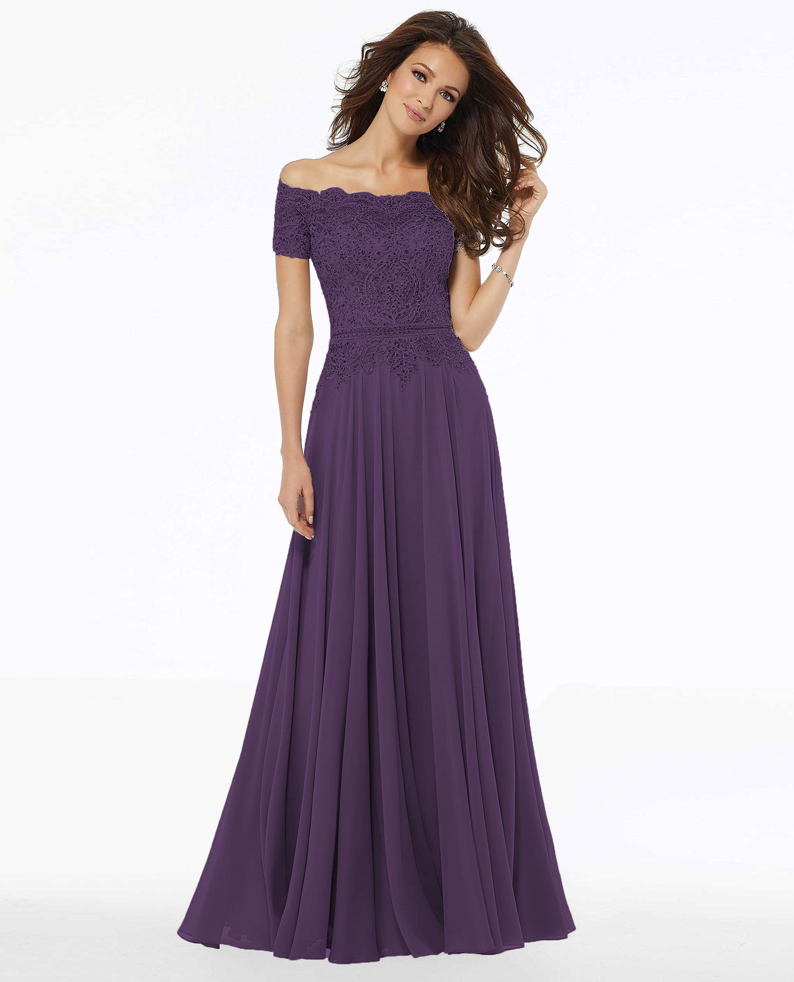 Mori Lee Beaded Off The Shoulder Gown with Lace - The Clothing Cove