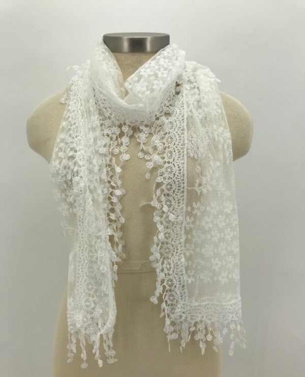 Rectangle Lace Trim Scarf White