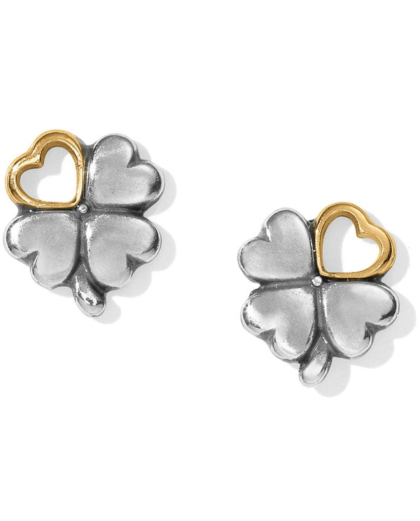 J22130 Brighton Clover Heart Mini Post Earring silver four leaf clover earrings with gold