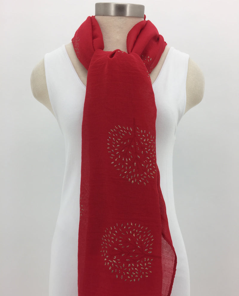 Red Glitter Tree Scarf with Fringe