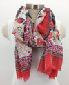 Red Border Scarf with Fringe