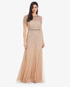 Adrianna Papell 091904940 Argyle Beaded Cap Sleeve Dress CHAMPAGNE