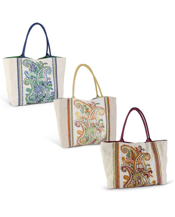Paisley Beaded Tote 84480A Blue Coral Neutral