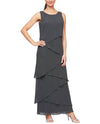 Alex Evenings 8492001 Women's Asymmetrical Tiered With Jacket Charcoal