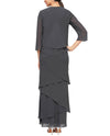 Alex Evening 8192001 Asymmetrical Tiered With Jacket Charcoal