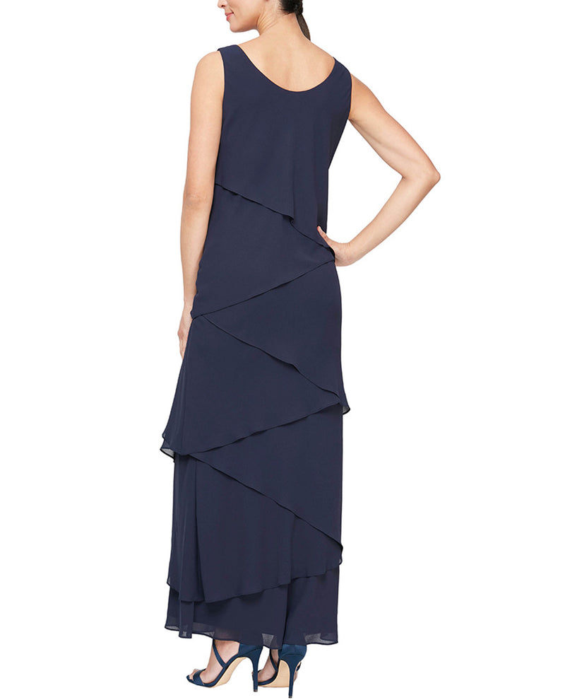 Alex Evenings 8492001 Women's Asymmetrical Tiered With Jacket Navy