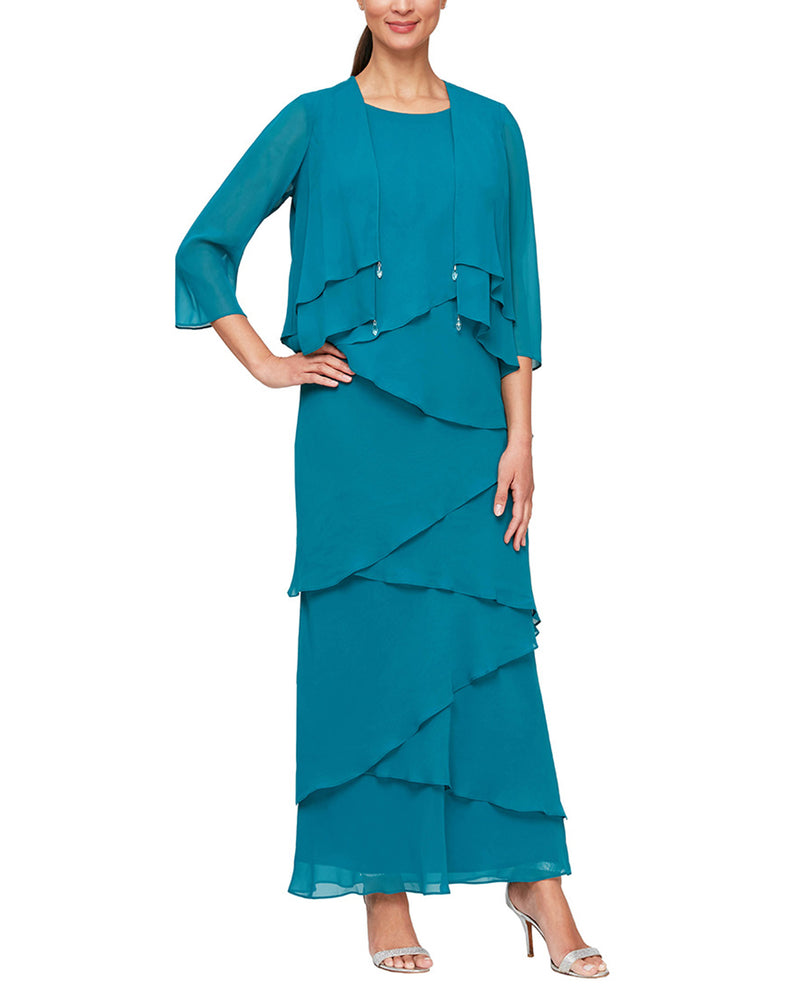 Alex Evening 8192001 Asymmetrical Tiered With Jacket Teal