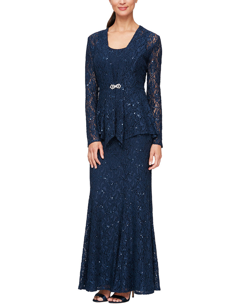 Alex Evenings 81122452 Lace Fit N Flare With Jacket Navy