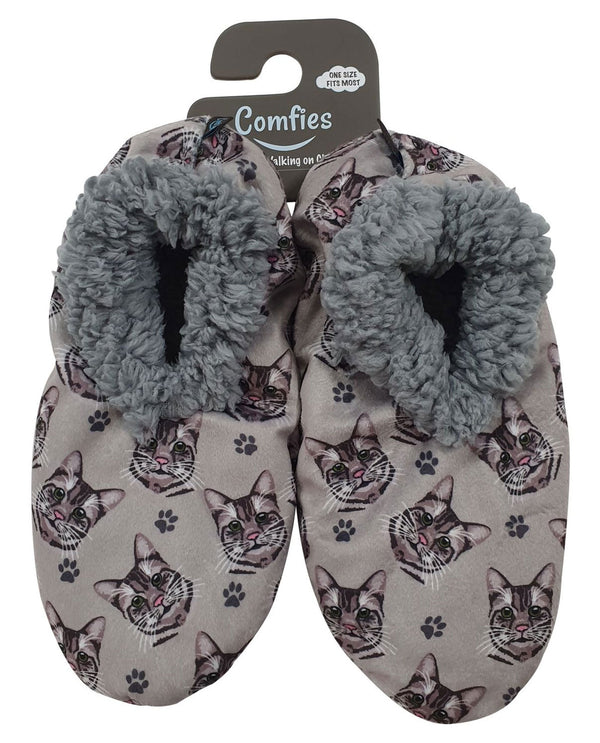 Comfies 282-9 Silver Tabby Cat Slipper