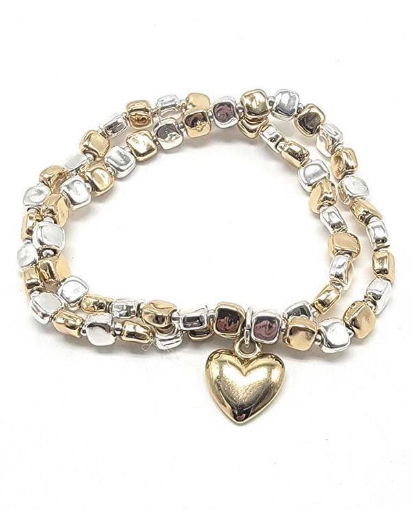 Stretch Two Tone Heart Bracelet GC04227 Gold