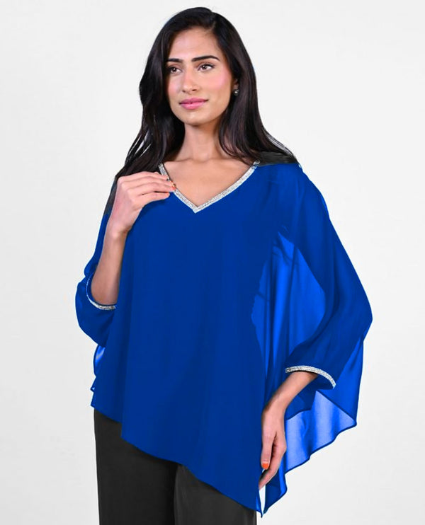 Frank Lyman 229120 Embellished Edge Asymmetrical Top ROYAL BLUE