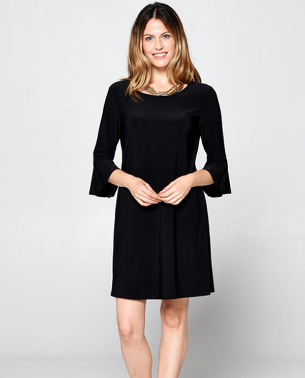By JJ IT-204 3/4 Bell Sleeve Dress Black