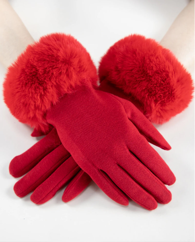 Faux Fur Cuff Tech Gloves GL12270 Red