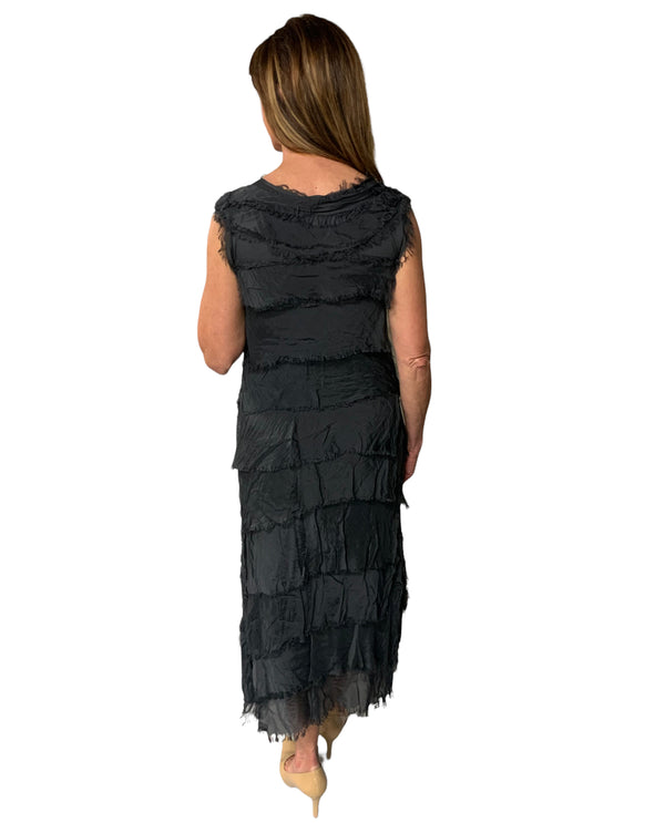 One Size Layered Ruffle Long Dress 2031 Black