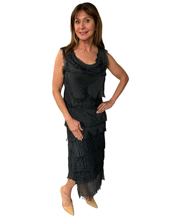 One Size Layered Ruffle Long Dress 2031 Black