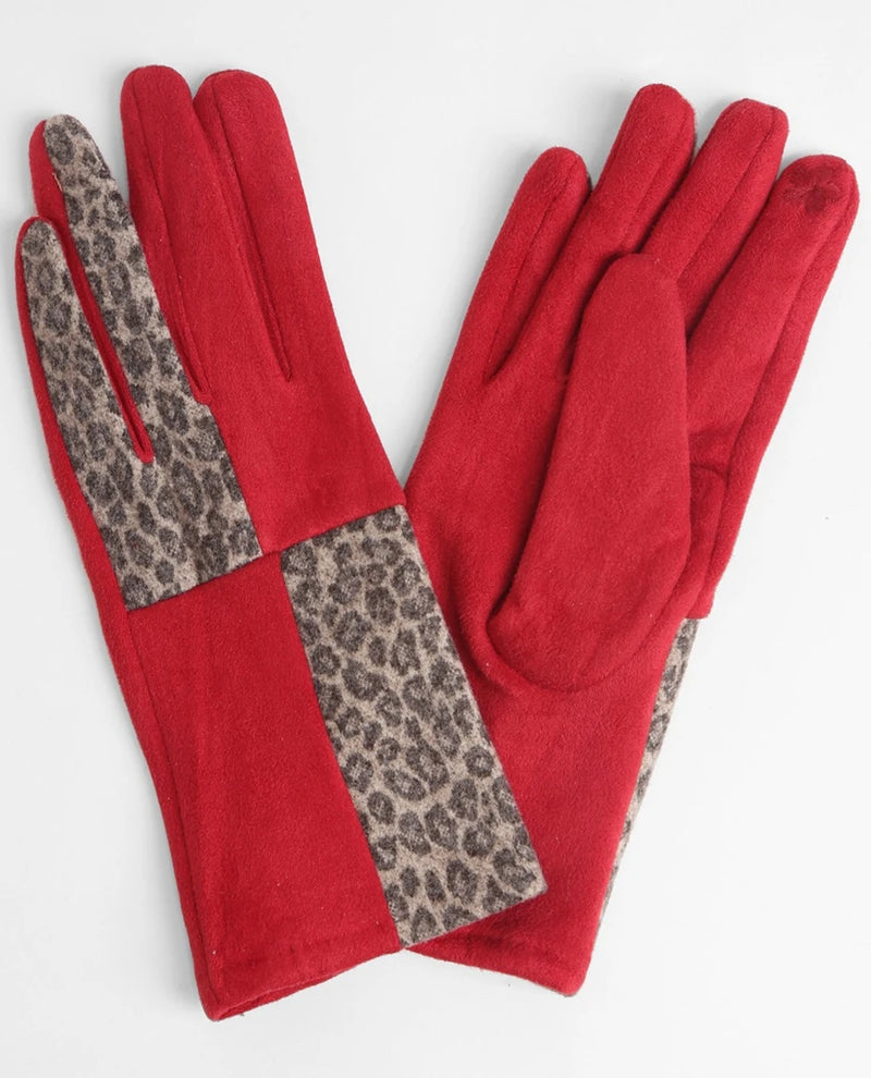 Leopard and Colorblock Glove JG862 Red