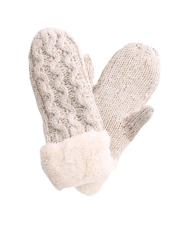 Cable Sequin Mitten JG834 White