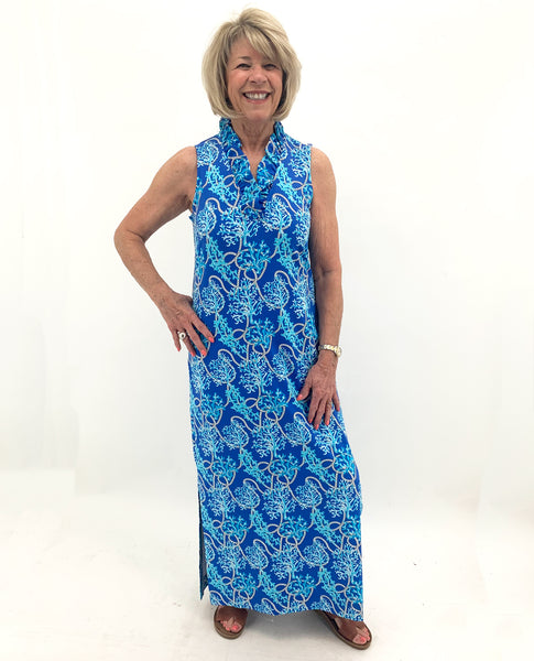 fun print maxi dress Ruffle Neck Maxi Sleeveless Print SPX4473P