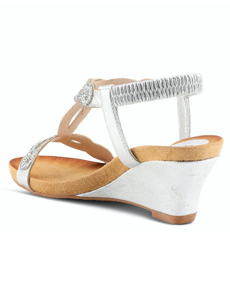 Spring Footwear SHINING Crystal & Cutout Slip On Wedge Silver