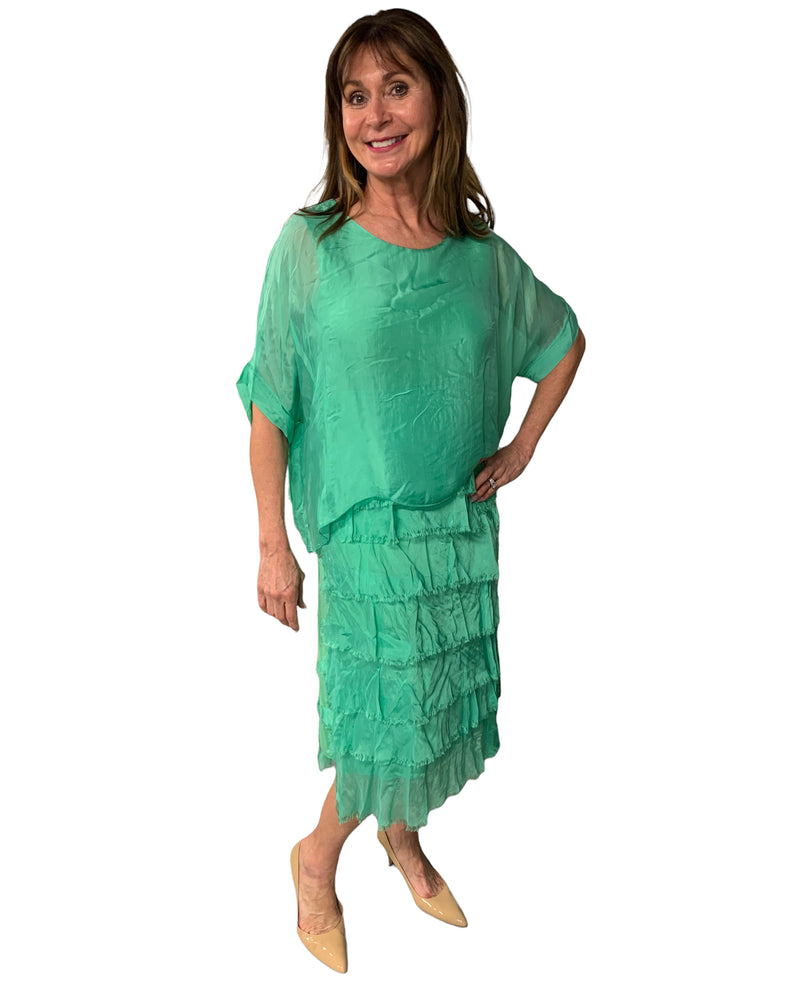 Made in Italy 64740 Long Ruffle With Sleeve Green