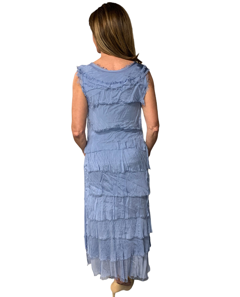 One Size Layered Ruffle Long Dress 2031 Blue