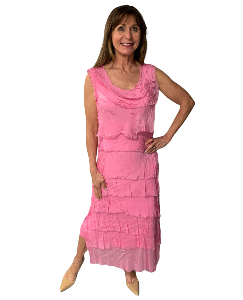One Size Layered Ruffle Long Dress 2031 Raspberry