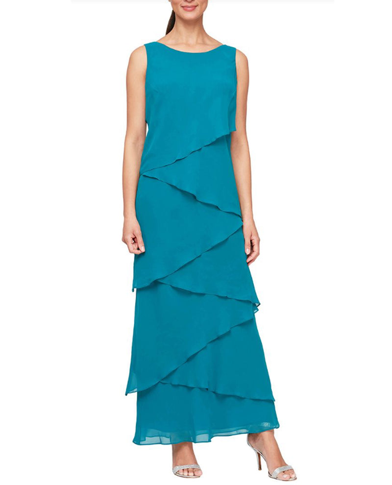 Alex Evenings 8492001 Women's Asymmetrical Tiered With Jacket Teal