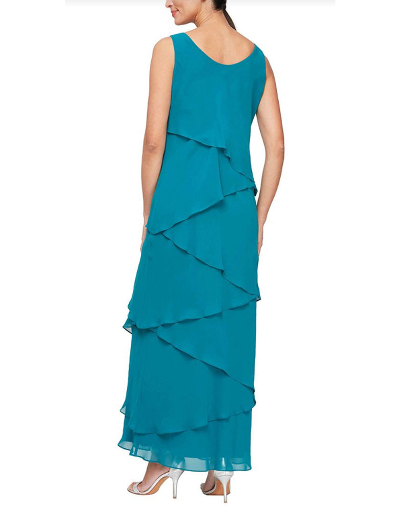 Alex Evenings 8492001 Women's Asymmetrical Tiered With Jacket Teal