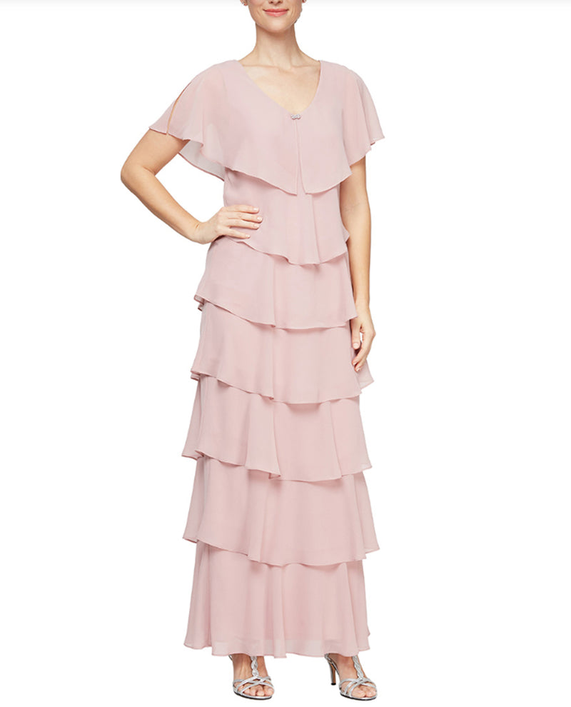 Long V-Neck Tiered 9178108 Rose