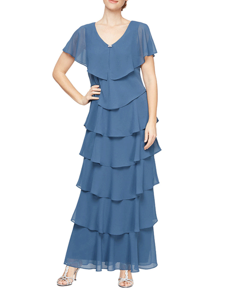 Long V-Neck Tiered 9178108 Wedgewood Blue