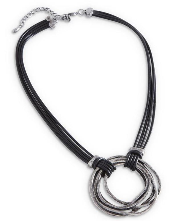 Leather & Circle Necklace 84839A Black