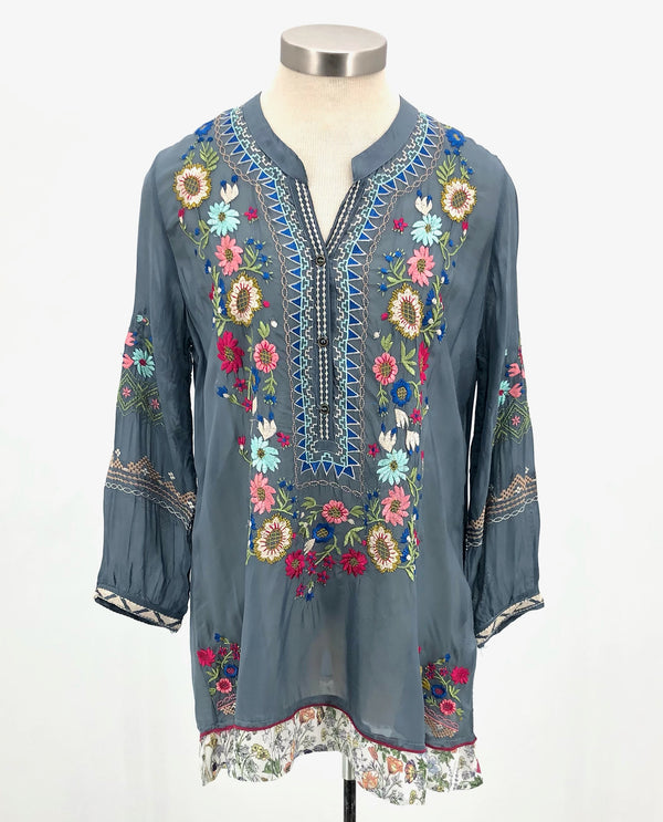 Henley Embroidered Tunic 1786 Grey