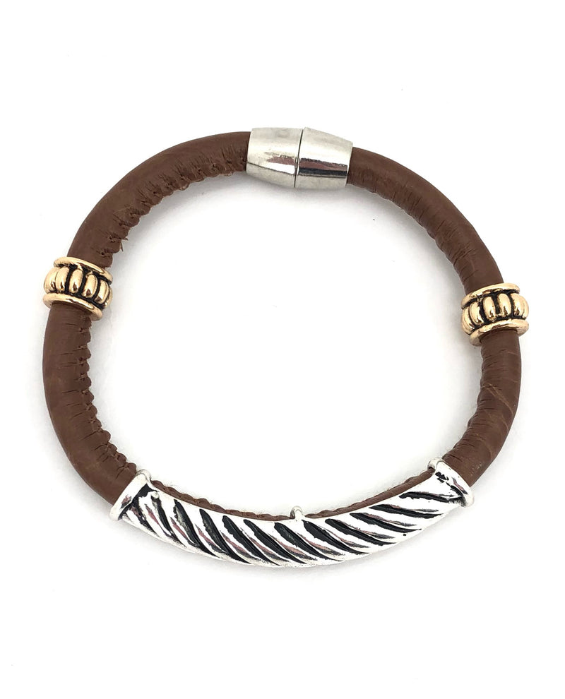 Beaded Leather Bracelet 84690A Brown / LONG